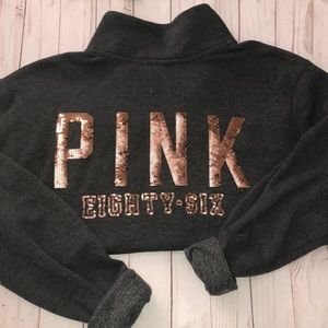 PINK Grey Quarter ZIP w/ Sequins
